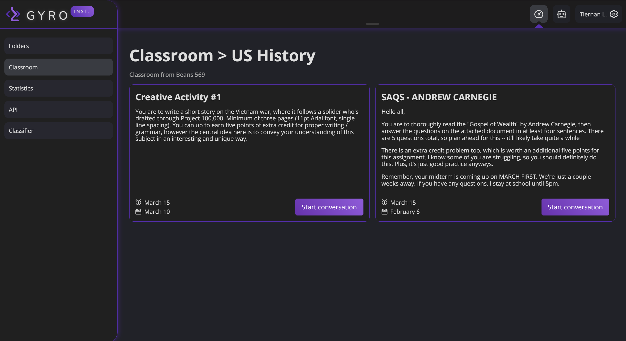 Google Classroom assignments integration