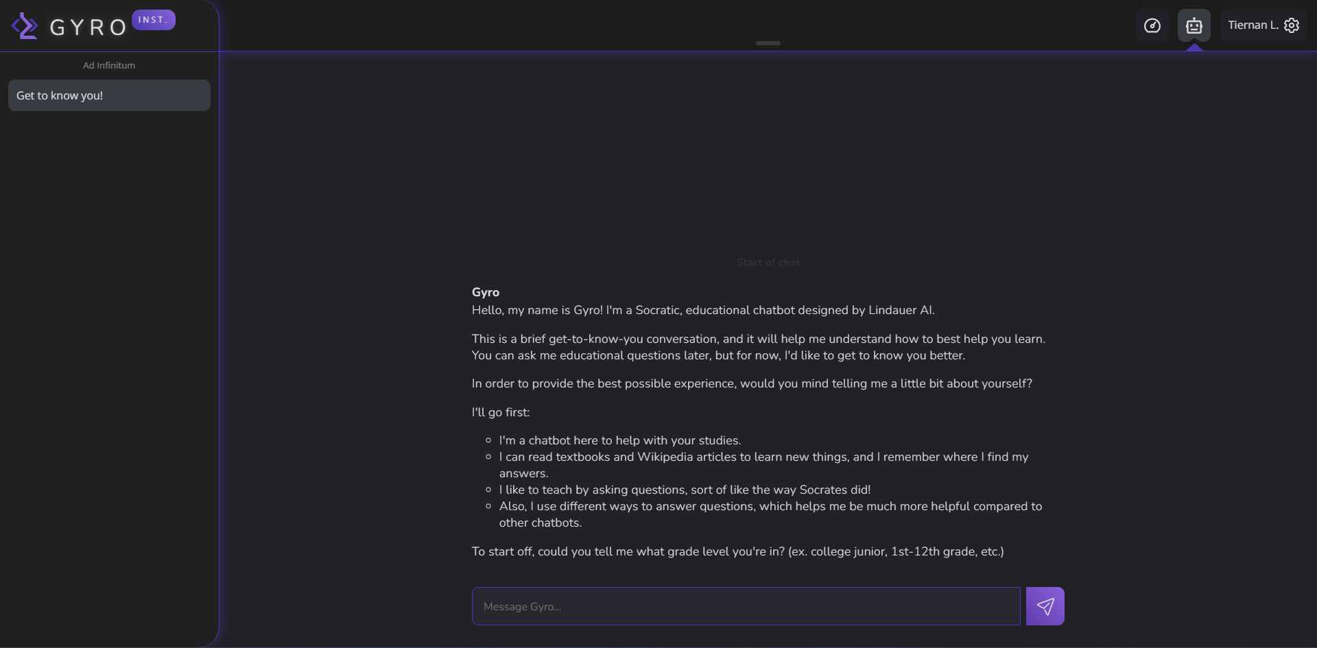 Get to know you personalization page