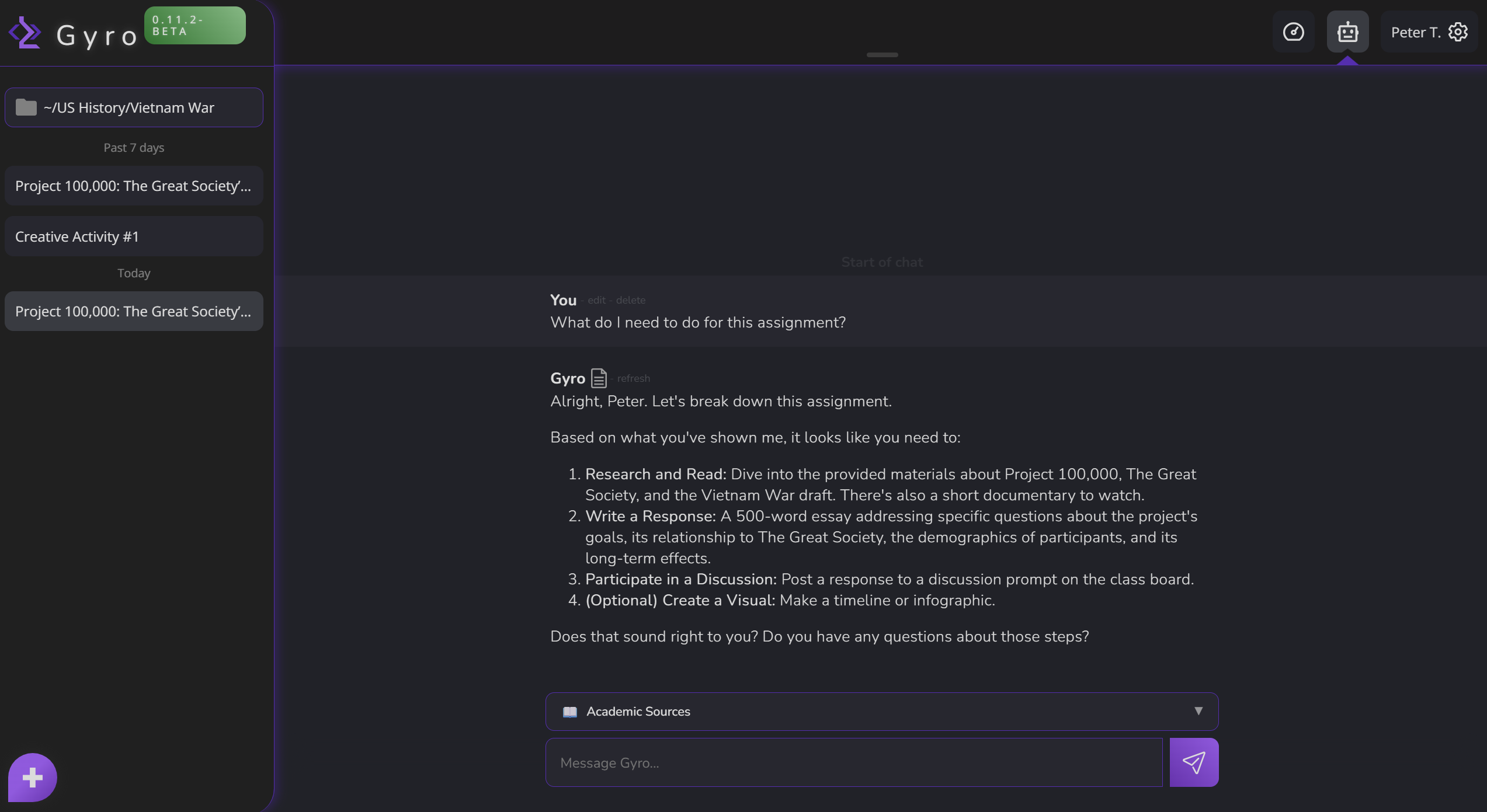 Gyro introduction interface