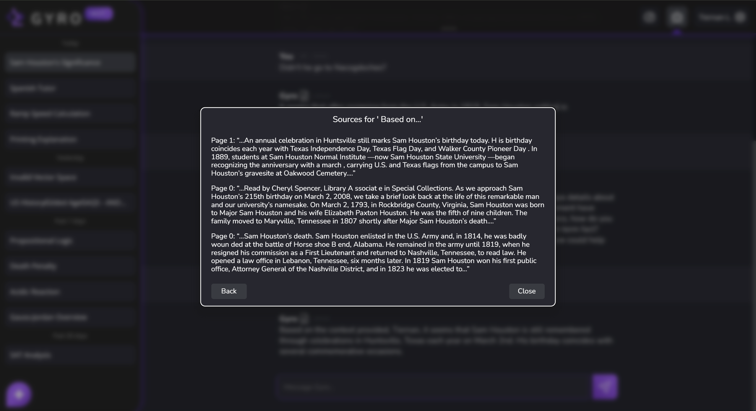 Document citation and source interface