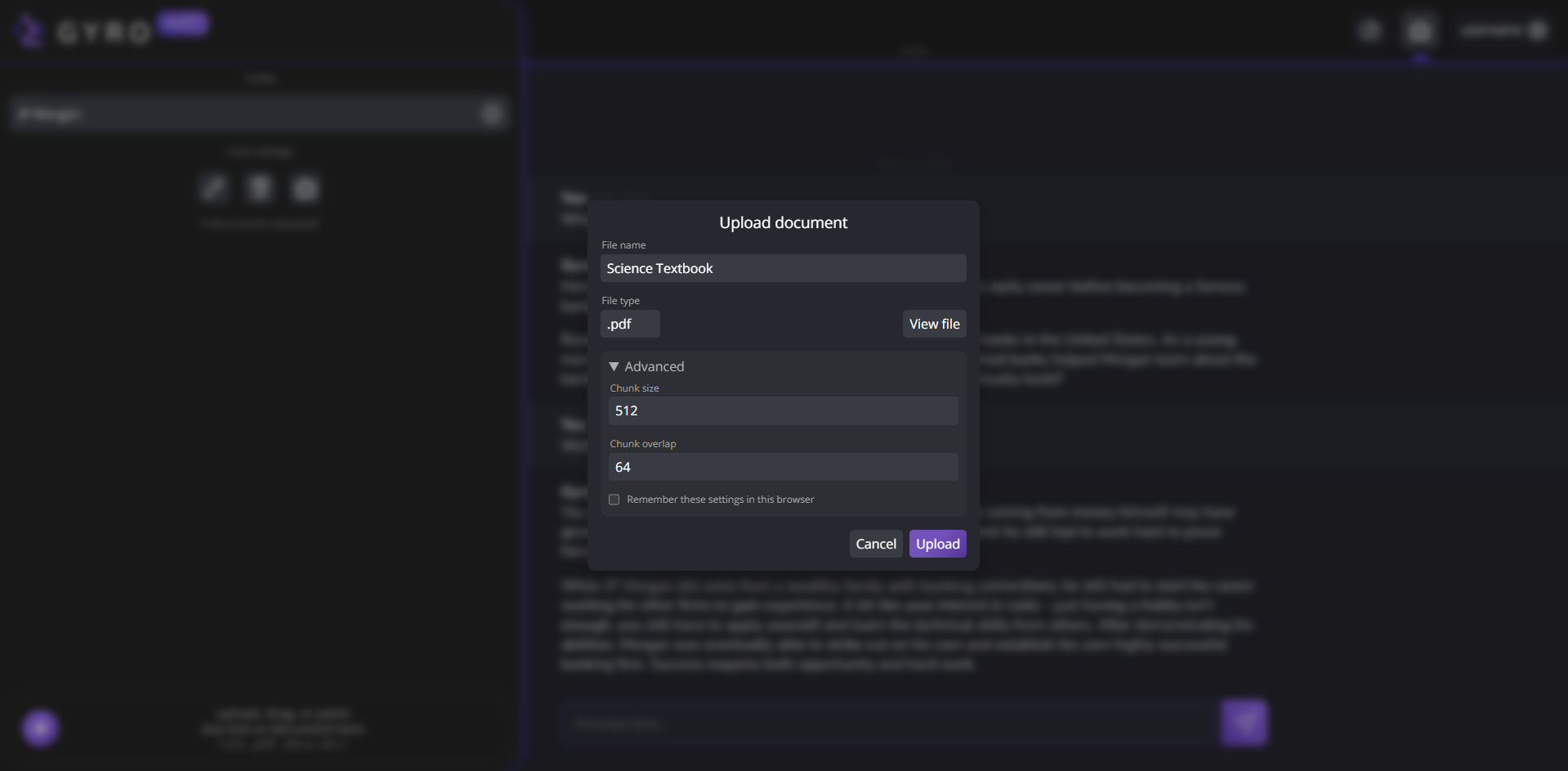 Document upload interface